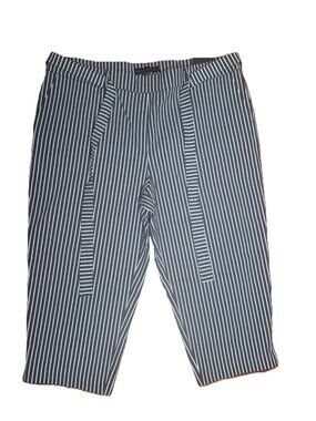 Meg & Margot High-Rise, Pull-On Striped Pants w Tie-Waist Belt, Black & White,XL